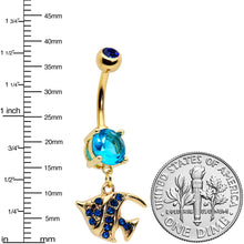 Load image into Gallery viewer, Blue Gem Gold Tone Adorable Angelfish Dangle Belly Ring
