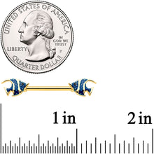 Load image into Gallery viewer, 14G 9/16 Gold Tone Blue Stripe Adorable Angelfish Nipple Ring Set
