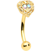 Load image into Gallery viewer, 16G 5/16 Aurora Gem Gold Tone Baroque Heart Curved Eyebrow Ring
