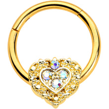 将图片加载到图库查看器，16G 3/8 Aurora Gem Gold Tone Baroque Heart Hinged Segment Ring
