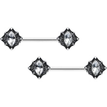 Load image into Gallery viewer, 14G 9/16 Clear Gem Rhombus Retro Barbell Nipple Ring Set
