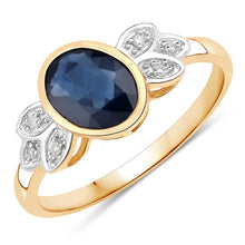 将图片加载到图库查看器，1.56 Carat Genuine Blue Sapphire and White Diamond 14K Yellow Gold Ring
