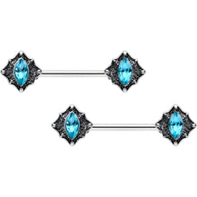 将图片加载到图库查看器，14G 9/16 Blue Gem Rhombus Retro Barbell Nipple Ring Set

