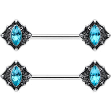 将图片加载到图库查看器，14G 9/16 Blue Gem Rhombus Retro Barbell Nipple Ring Set
