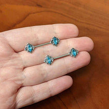 将图片加载到图库查看器，14G 9/16 Blue Gem Rhombus Retro Barbell Nipple Ring Set
