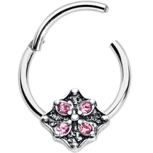 Load image into Gallery viewer, 16G 3/8 Pink Gem Floral Rhombus Baroque Hinged Segment Ring
