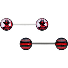 Load image into Gallery viewer, 14G 9/16 Licensed Nightmare on Elm St Freddy Nipple Ring Set
