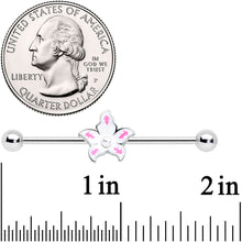 Load image into Gallery viewer, 14G Pearly White Orb Pink Flower Industrial Barbell 38mm
