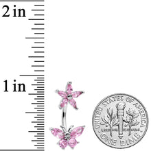 Load image into Gallery viewer, Pink CZ Gem Flower Butterfly Double Mount Belly Ring
