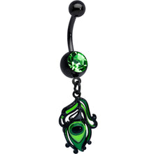 将图片加载到图库查看器，Green Gem Black Striking Peacock Feather Dangle Belly Ring
