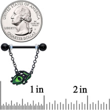 Load image into Gallery viewer, 14G 5/8 Black Striking Peacock Feather Dangle Nipple Ring Set
