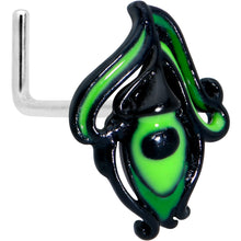 Load image into Gallery viewer, 20G 7mm Striking Black Peacock Feather L Shape Nose Ring

