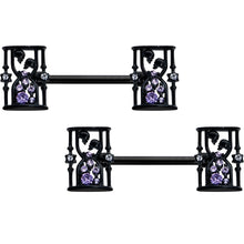 Load image into Gallery viewer, 14G 9/16 Clear Purple Gem Black Gothic Hourglass Nipple Ring Set
