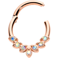 将图片加载到图库查看器，16G 5/16 Aurora CZ Gem Rosy Tone Seven Leaf Hinged Segment Ring

