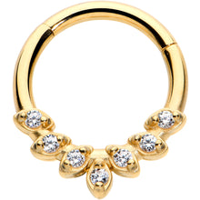 Load image into Gallery viewer, 16G 5/16 Clear CZ Gem Gold Tone Seven Leaf Hinged Segment Ring
