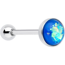 Load image into Gallery viewer, Blue Faux Opal Disc Top Barbell Tongue Ring
