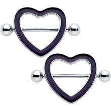 Load image into Gallery viewer, 14G 5/8 Black Heart Valentine Glow in the Dark Nipple Shield Set
