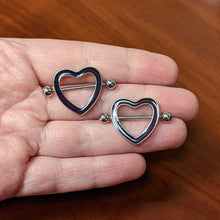 Load image into Gallery viewer, 14G 5/8 Black Heart Valentine Glow in the Dark Nipple Shield Set
