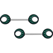 Load image into Gallery viewer, 14G 9/16 Deep Green Moon Glow in the Dark Barbell Nipple Ring Set
