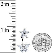 Load image into Gallery viewer, Clear CZ Gem Flower Butterfly Double Mount Belly Ring
