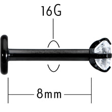 Load image into Gallery viewer, 16G 5/16 Clear Gem Black Round End Internally Threaded Labret Tragus
