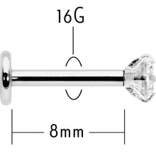 Load image into Gallery viewer, 16G 5/16 Clear Gem Round End Internally Threaded Labret Tragus
