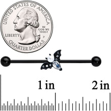 Load image into Gallery viewer, 14G Faux Pearl Black Bat Halloween Industrial Barbell 38mm
