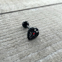 Load image into Gallery viewer, 16G 1/4 Red Gem Black Steampunk Skull Cartilage Tragus Earring
