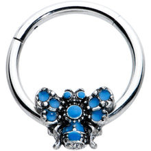 将图片加载到图库查看器，16G 3/8 Blue Textured Butterfly Hinged Segment Ring

