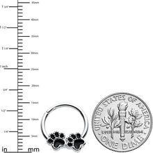 Load image into Gallery viewer, 16G 3/8 Textured Black Paw Prints Hinged Segment Ring
