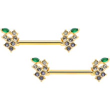 Load image into Gallery viewer, 14G 9/16 Clear CZ Gem Gold Tone Bunch Grapes Nipple Ring Set
