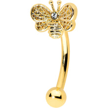 Load image into Gallery viewer, 16G 5/16 Clear Gem Gold Tone Beauty Bee Curved Eyebrow Ring
