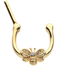 Load image into Gallery viewer, 16G 5/16 Clear Gem Gold Tone Beauty Bee Cartilage Clicker
