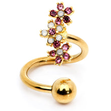 Load image into Gallery viewer, White Faux Opal Gold Tone Bunch Flowers Spiral Twister Belly Ring
