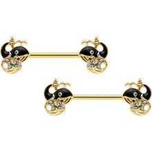 Load image into Gallery viewer, 14G 9/16 Clear Gem Gold Tone Mom Baby Whale Nipple Ring Set
