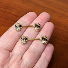 Load image into Gallery viewer, 14G 9/16 Clear Gem Gold Tone Mom Baby Whale Nipple Ring Set

