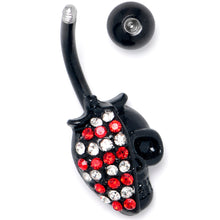 Load image into Gallery viewer, Red Clear Gem Black Skull Halloween Belly Ring
