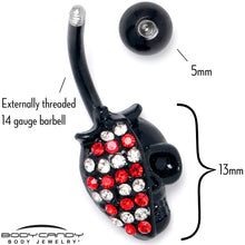 Load image into Gallery viewer, Red Clear Gem Black Skull Halloween Belly Ring
