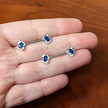 Load image into Gallery viewer, 14G 9/16 Clear Blue Gem Oval Swirl Barbell Nipple Ring Set
