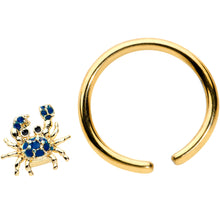 Load image into Gallery viewer, 16G 3/8 Gold Tone Blue Crab Nautical BCR Captive Ring
