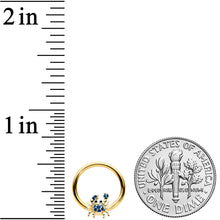 Load image into Gallery viewer, 16G 3/8 Gold Tone Blue Crab Nautical BCR Captive Ring

