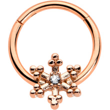 将图片加载到图库查看器，16G 3/8 Clear Gem Rose Gold Tone Snowflake Hinged Segment Ring
