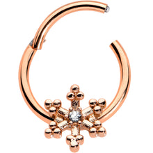 将图片加载到图库查看器，16G 3/8 Clear Gem Rose Gold Tone Snowflake Hinged Segment Ring
