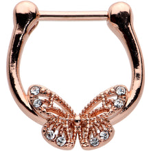 Load image into Gallery viewer, 16G 5/16 Clear Gem Rose Gold Hue Airy Butterfly Cartilage Clicker
