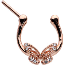 Load image into Gallery viewer, 16G 5/16 Clear Gem Rose Gold Hue Airy Butterfly Cartilage Clicker
