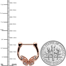 Load image into Gallery viewer, 16G 5/16 Clear Gem Rose Gold Hue Airy Butterfly Cartilage Clicker
