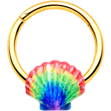 将图片加载到图库查看器，16G 3/8 Gold Tone Rainbow Scallop Shell Hinged Segment Ring
