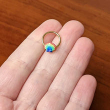 将图片加载到图库查看器，16G 3/8 Gold Tone Rainbow Scallop Shell Hinged Segment Ring
