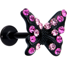 Load image into Gallery viewer, 16G 5/16 Pink Gem Black Midnight Butterfly Labret Monroe Tragus

