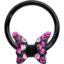 Load image into Gallery viewer, 16G 3/8 Pink Gem Black Midnight Butterfly Hinged Segment Ring
